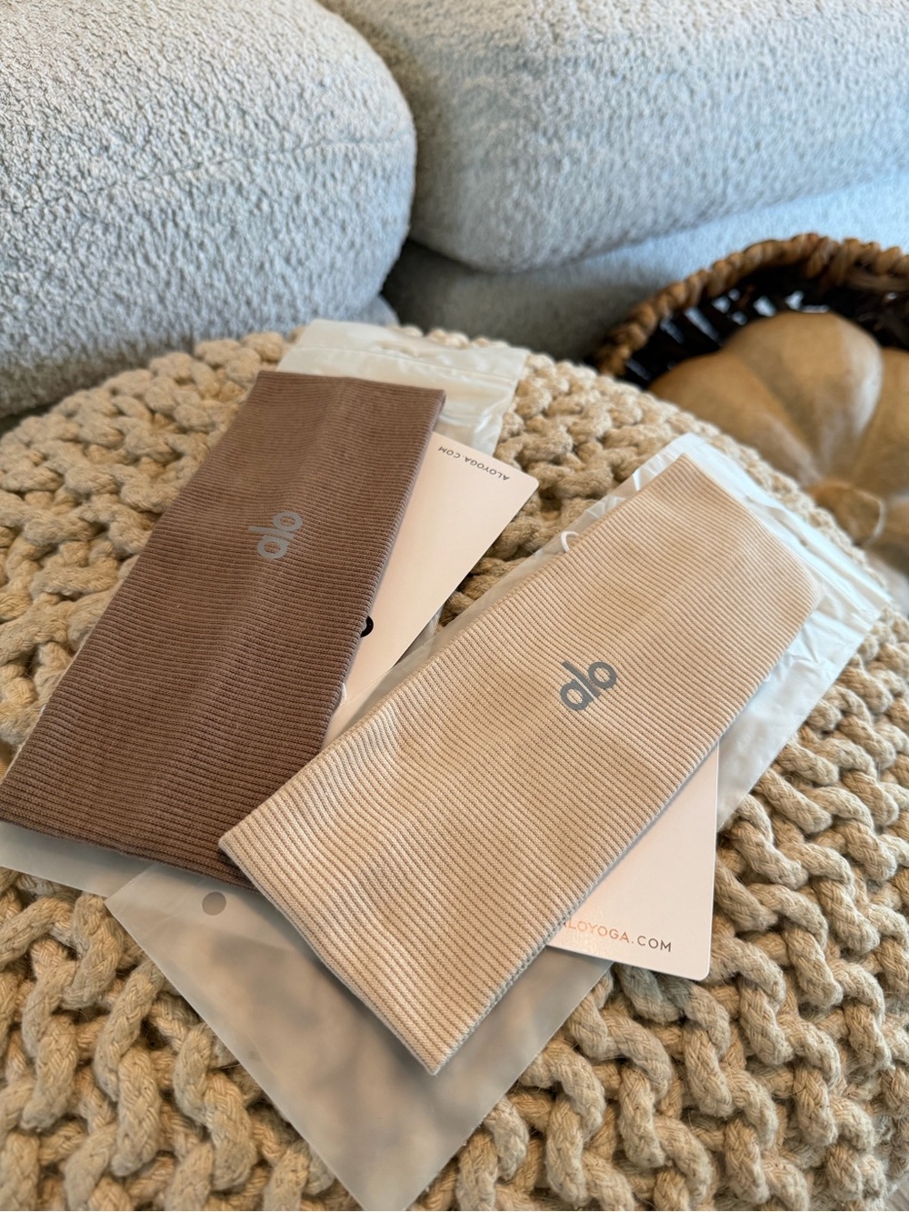 Yoga Ribbed Headbands- taupe and tan